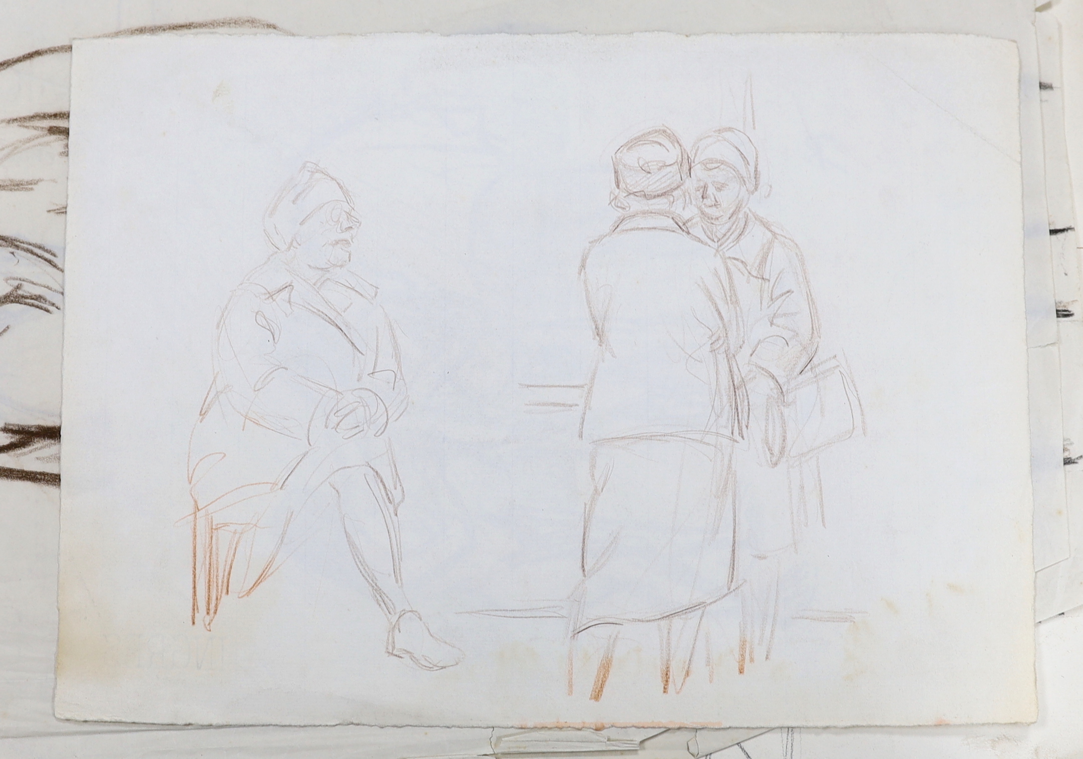 Clifford Hall (1904-1973), nine pen, ink and pencil sketches on paper, Figural studies and nudes, some signed, unframed, largest 52 x 38cm